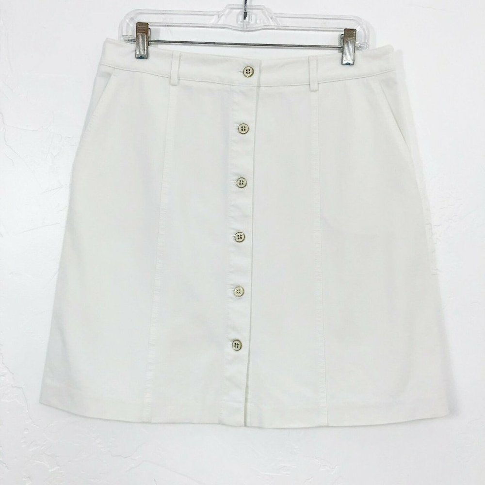 J McLaughlin White Denim Button Front Skirt